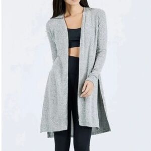 Joah Brown Womens Luna Ribbed Long Cardigan Sz M/L Grey Long Sleeve Side Slits